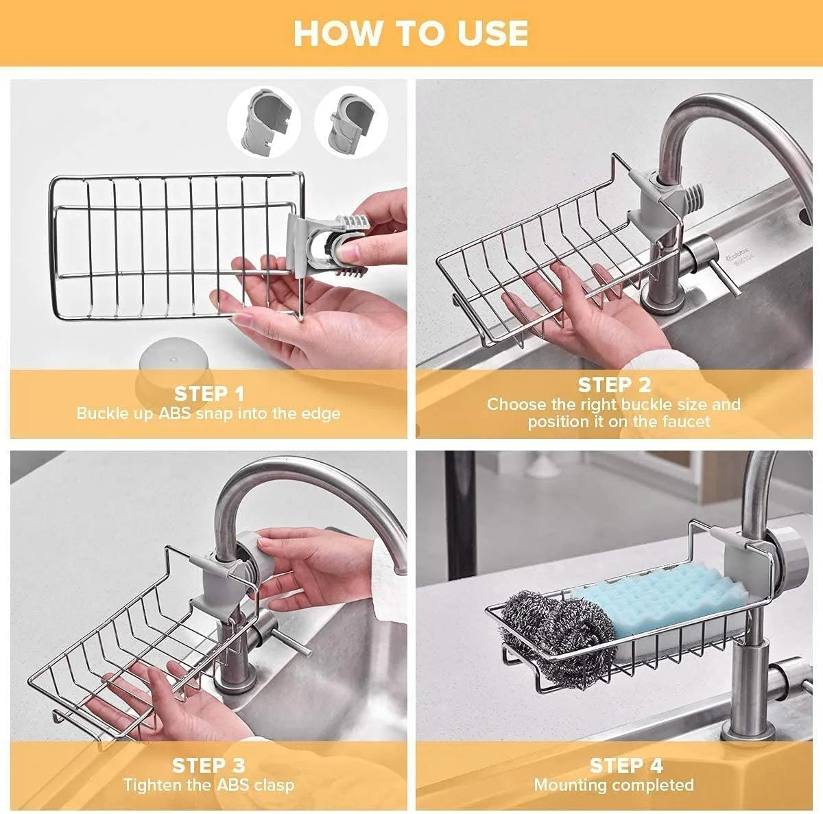 2 Pcs Kitchen Sink Organizer Shelf with 3 Non-Scratch Dish Wash Cloths