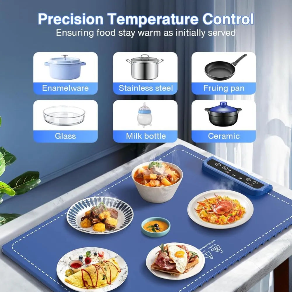 Electric Warming Tray – Rollable Food Warming Mat with 3 Temperature Settings