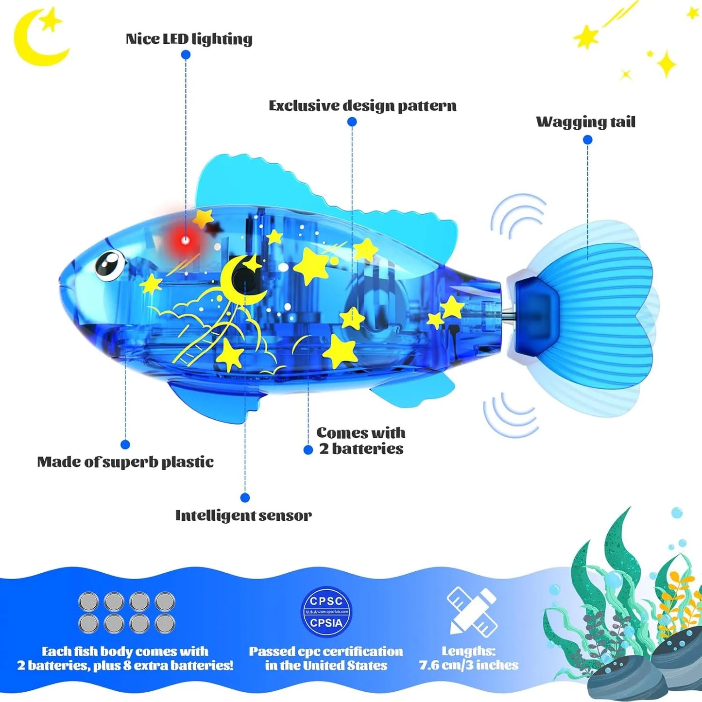 Robot Fish Toys with LED Light for Kid and Pet