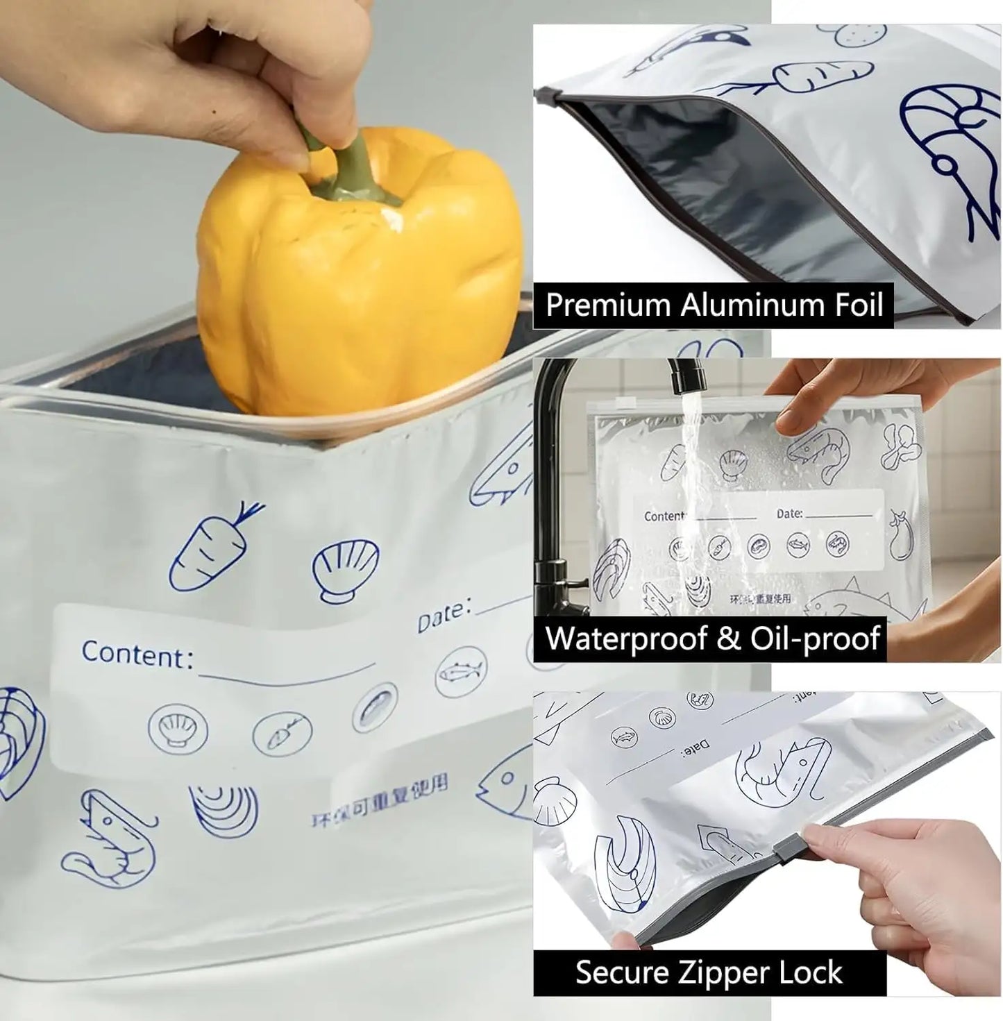 Pack of 10 Reusable Aluminum Foil Storage Bags