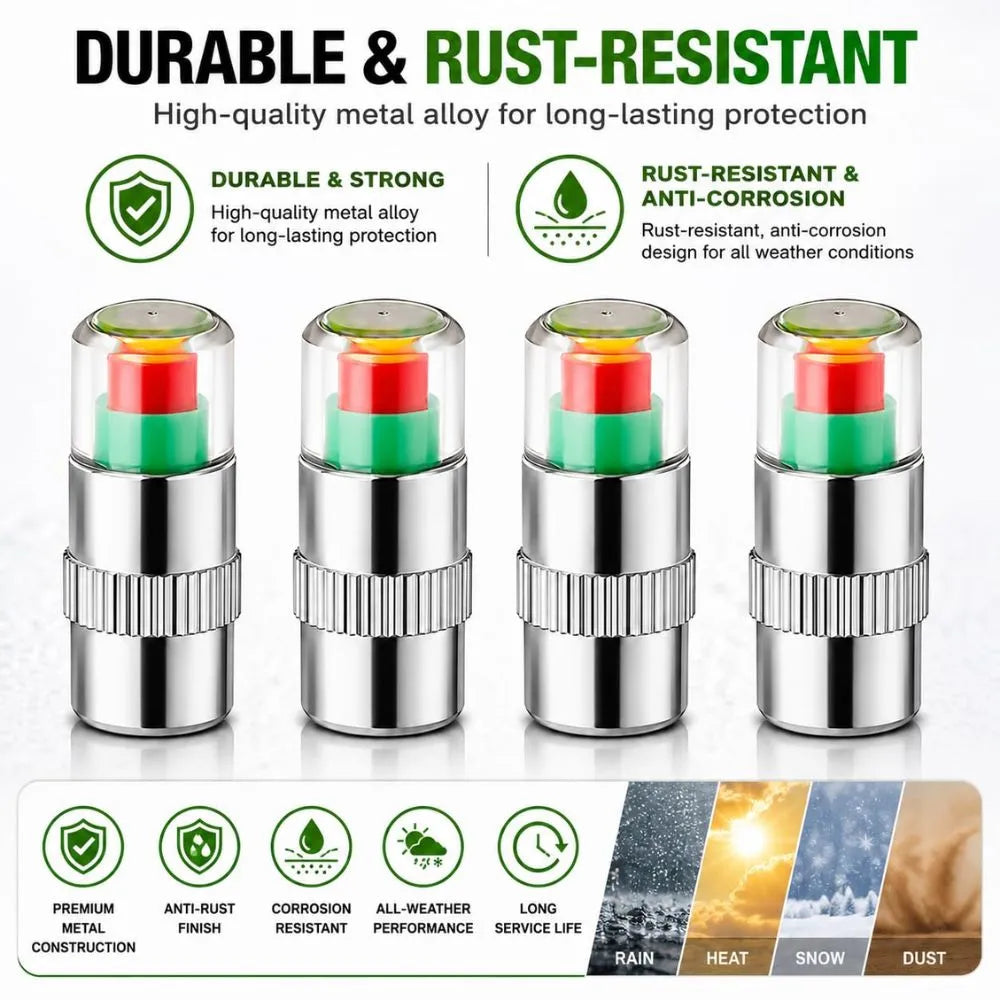 Car & Bike Tyre Pressure Indicator Valve Caps (2.4 Bar / 36 PSI)