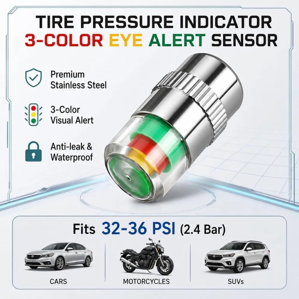 Car & Bike Tyre Pressure Indicator Valve Caps (2.4 Bar / 36 PSI)