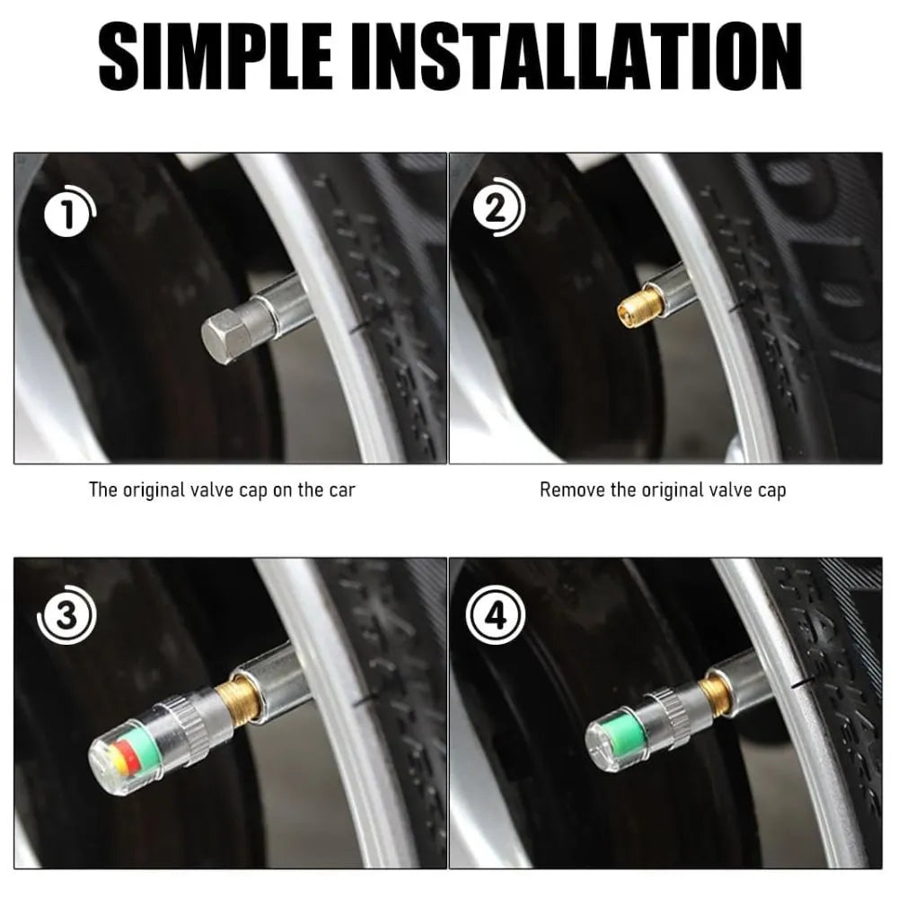 Car & Bike Tyre Pressure Indicator Valve Caps (2.4 Bar / 36 PSI)