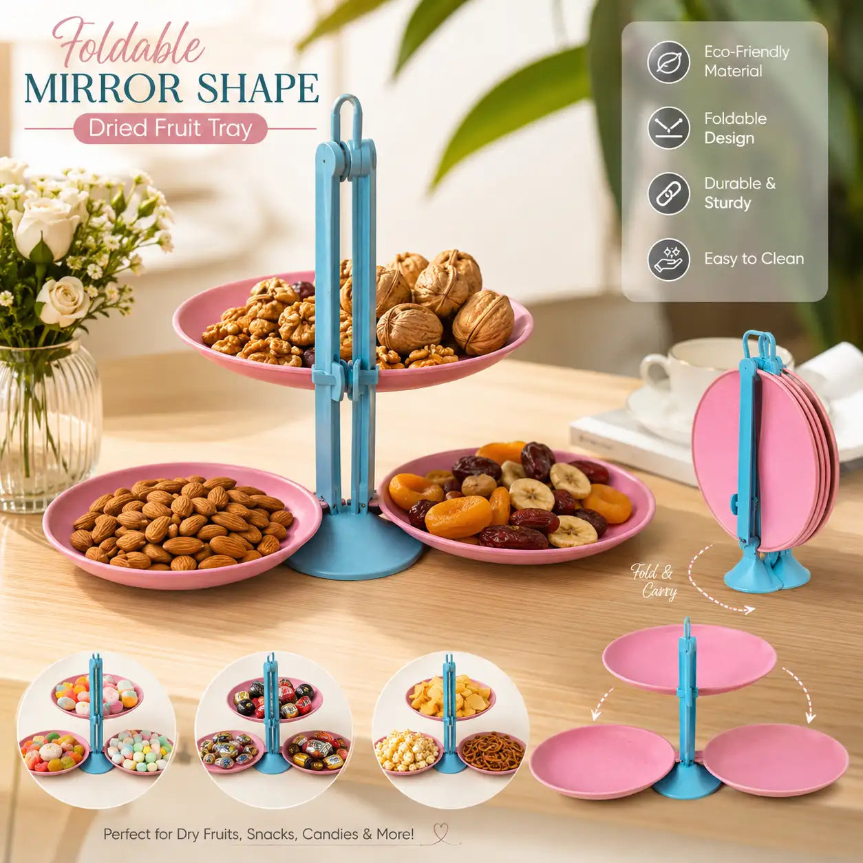 Foldable Mirror Shape Dried Fruit Tray