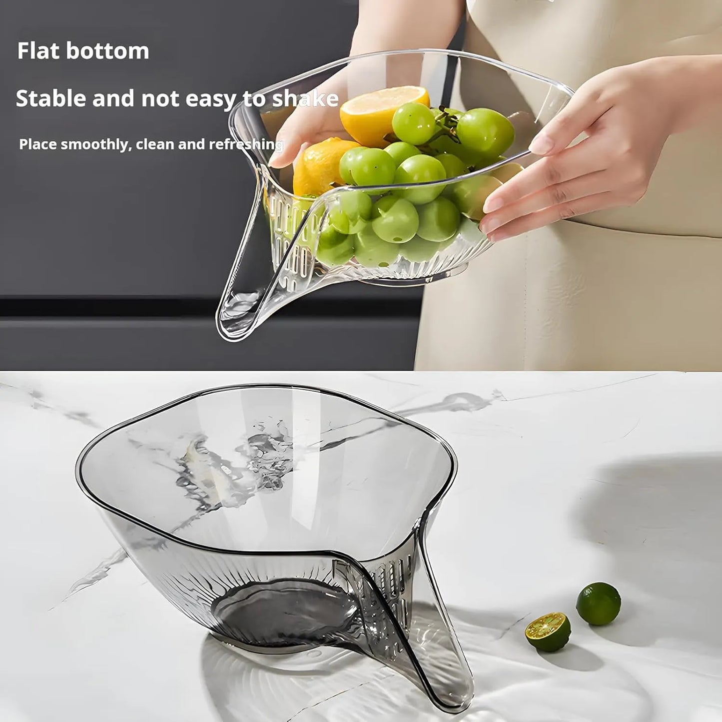 Multi-Purpose Glass Colander Bowl with Drainage