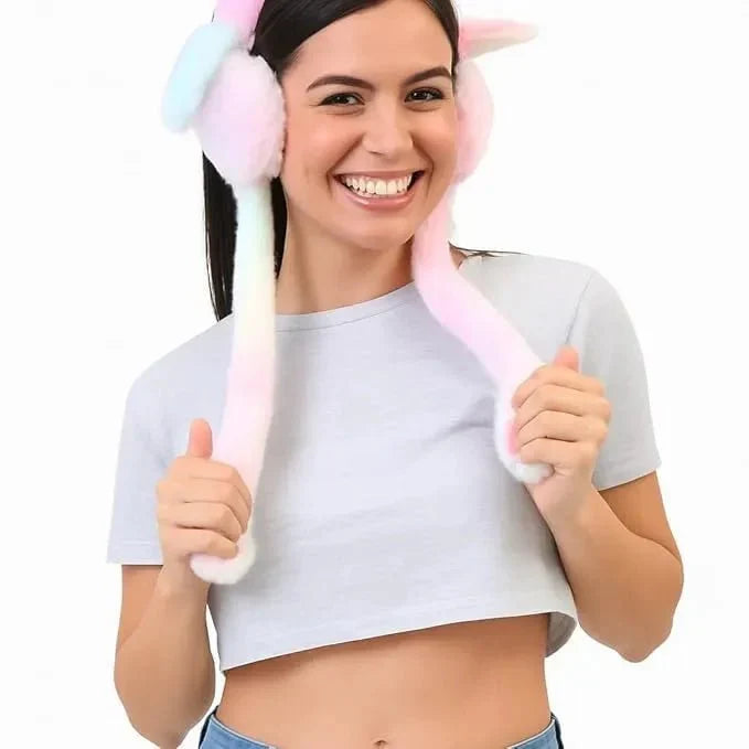 Girls Winter Plush Earmuffs with Moving Bunny Ears