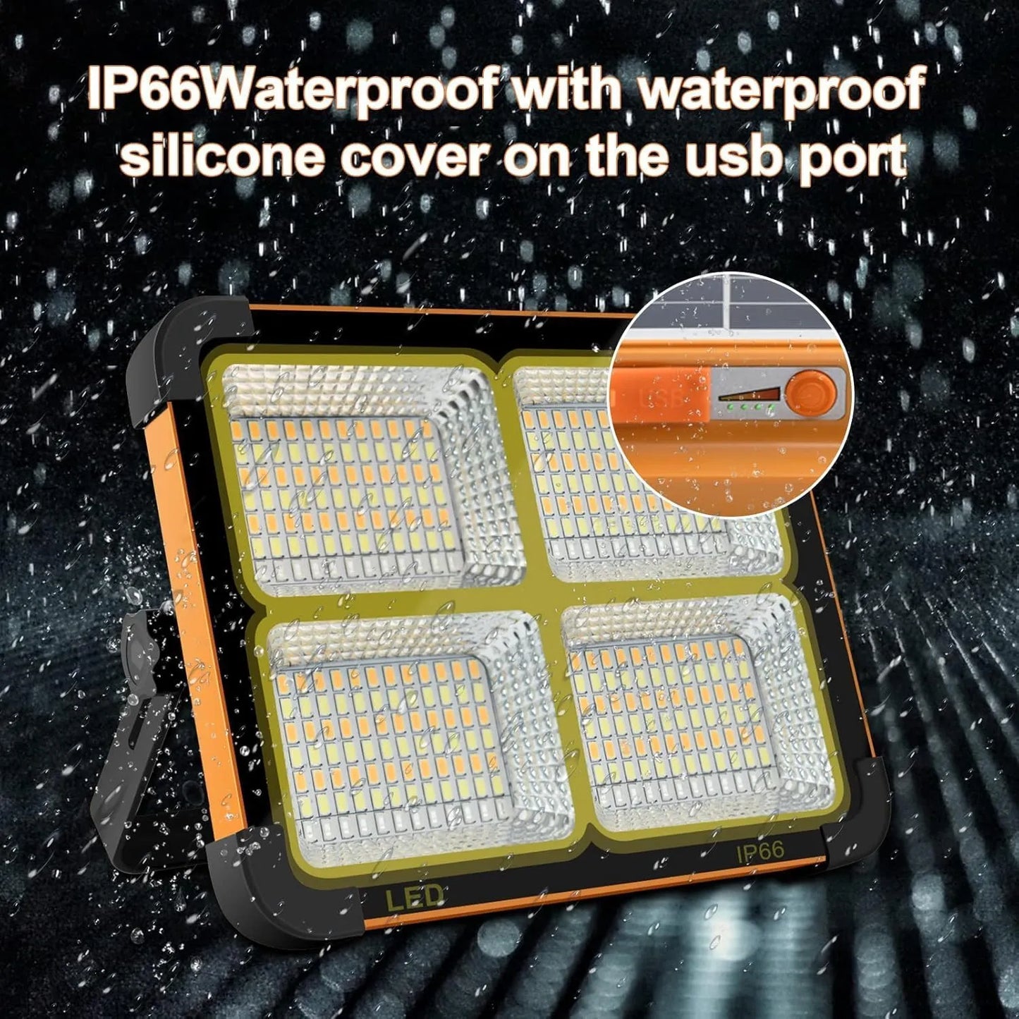 4 Panel Solar LED Flood Light | Rechargeable USB & Solar Charging | 5 Lighting Modes
